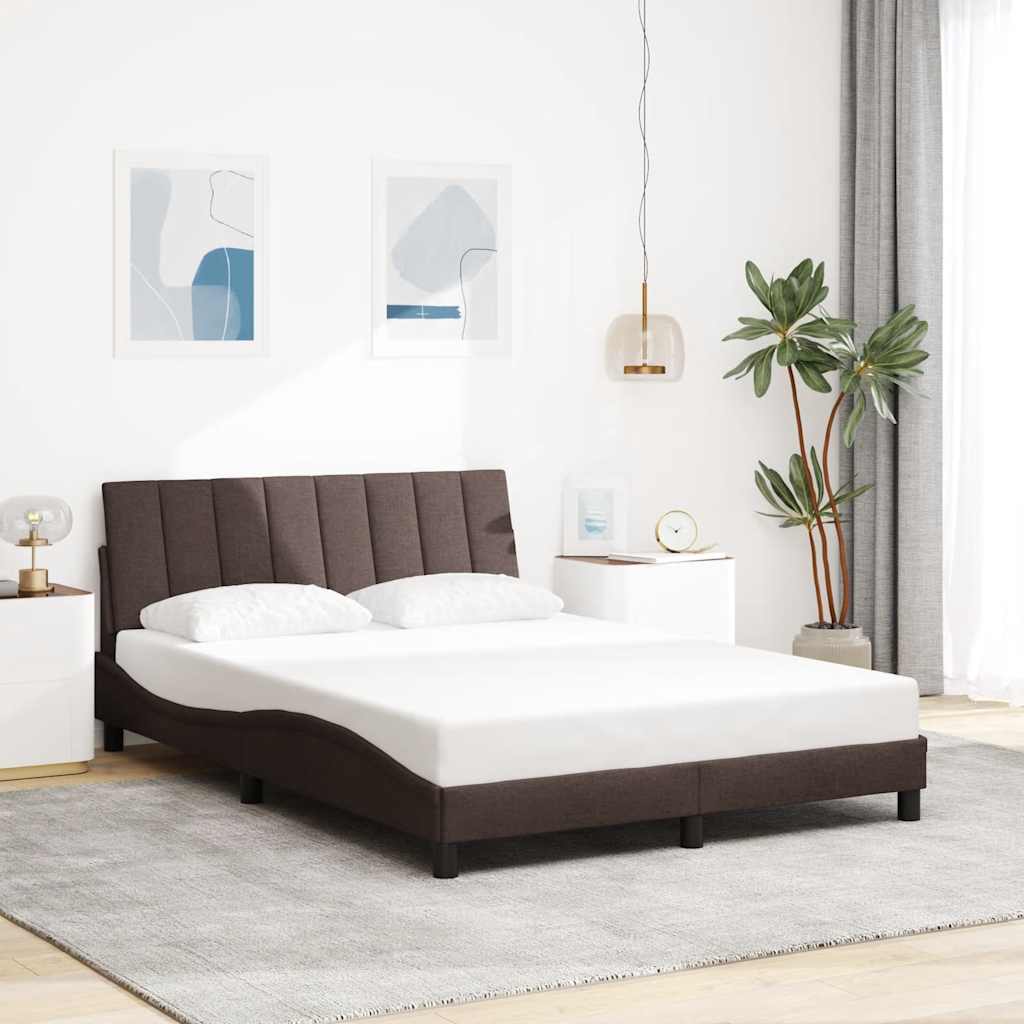 Estrutura de cama sem colchão Hanko 140x190 cm tecido castanho-escuro