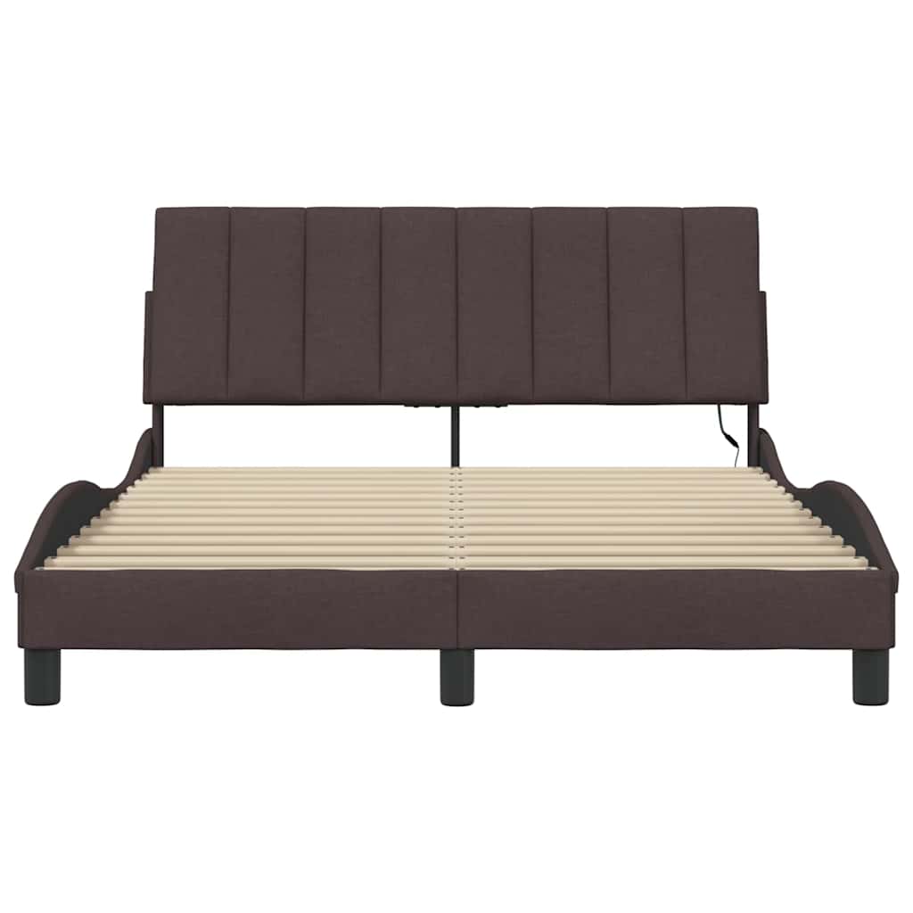 Estrutura de cama sem colchão Hanko 140x190 cm tecido castanho-escuro