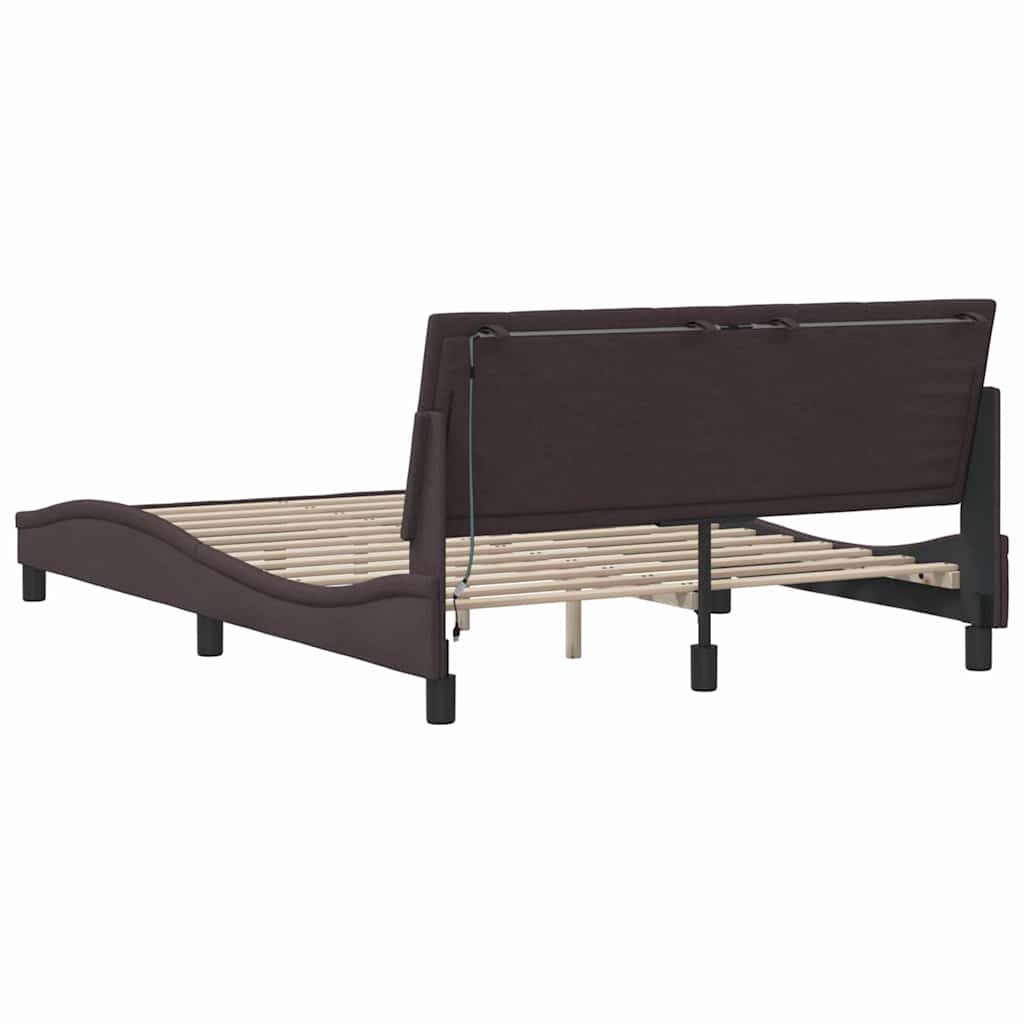 Estrutura de cama sem colchão Hanko 140x190 cm tecido castanho-escuro