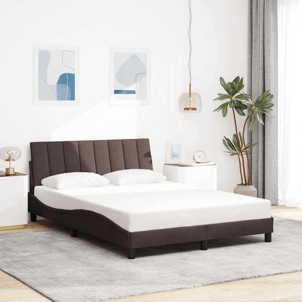 Estrutura de cama sem colchão Hanko 140x190 cm tecido castanho-escuro
