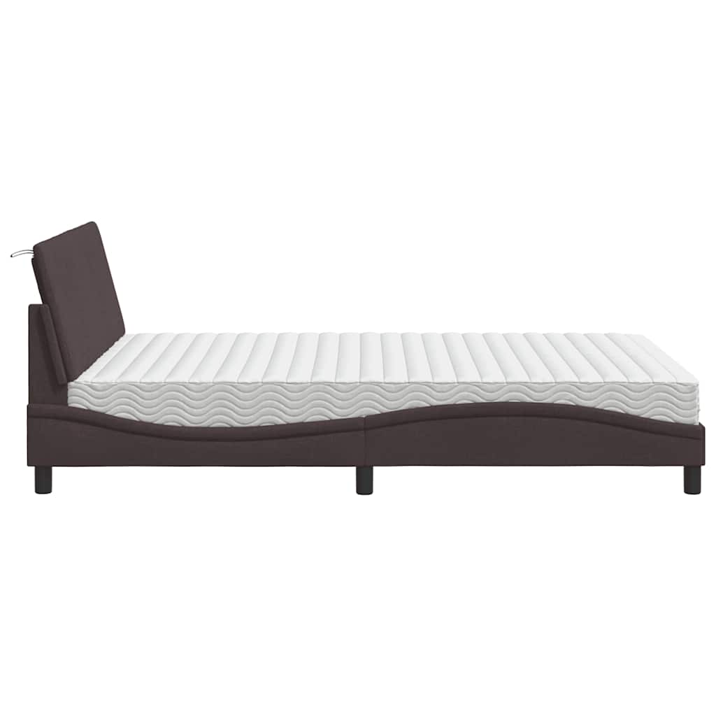 Cama com colchão Hanko 140x190 cm tecido castanho-escuro