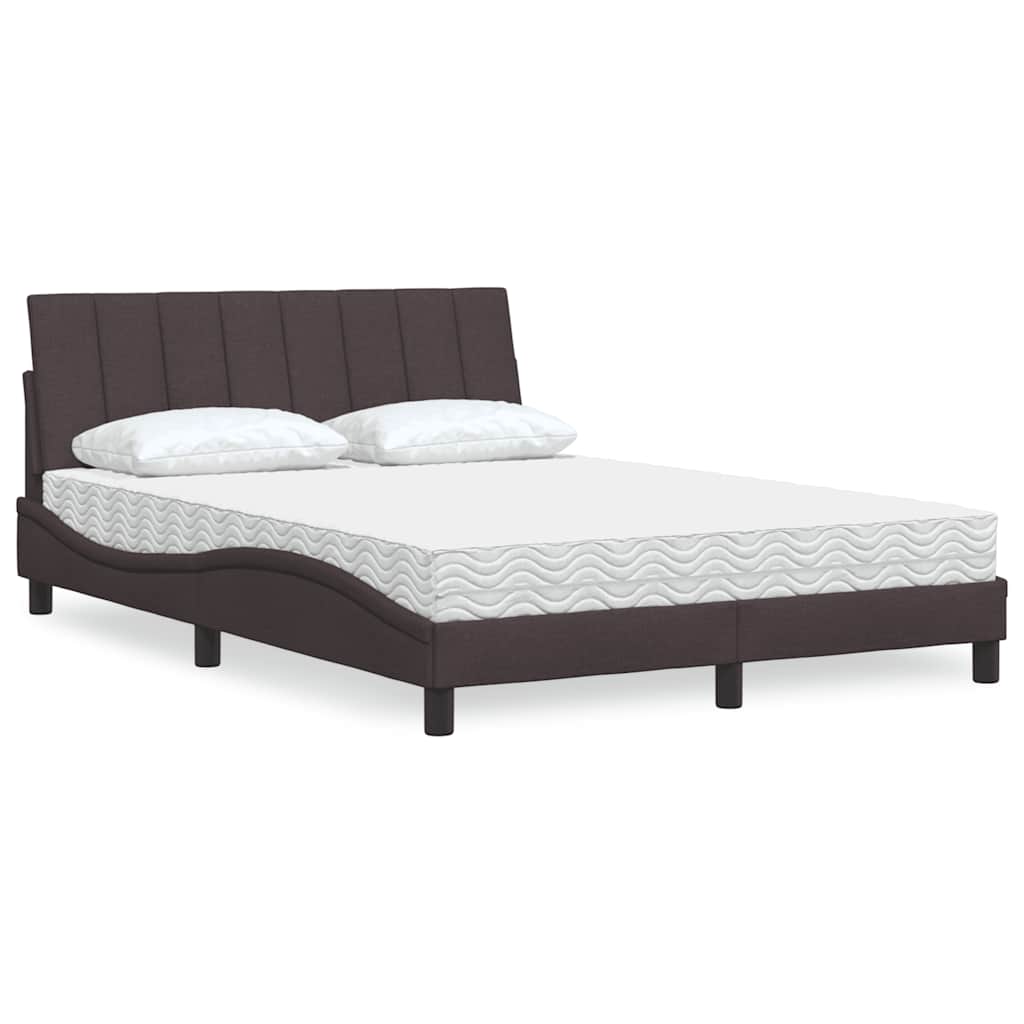 Cama com colchão Hanko 140x190 cm tecido castanho-escuro