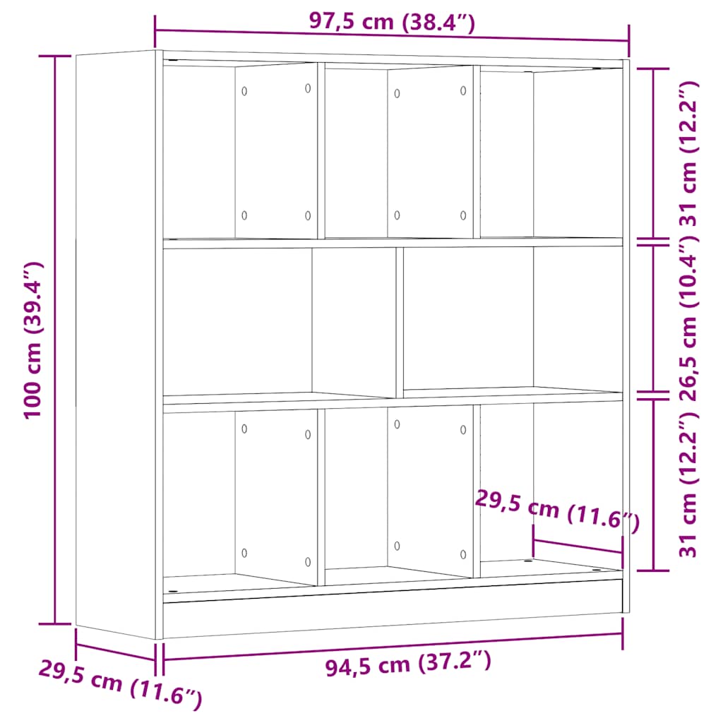 Estante 97,5x29,5x100 cm contraplacado madeira velha