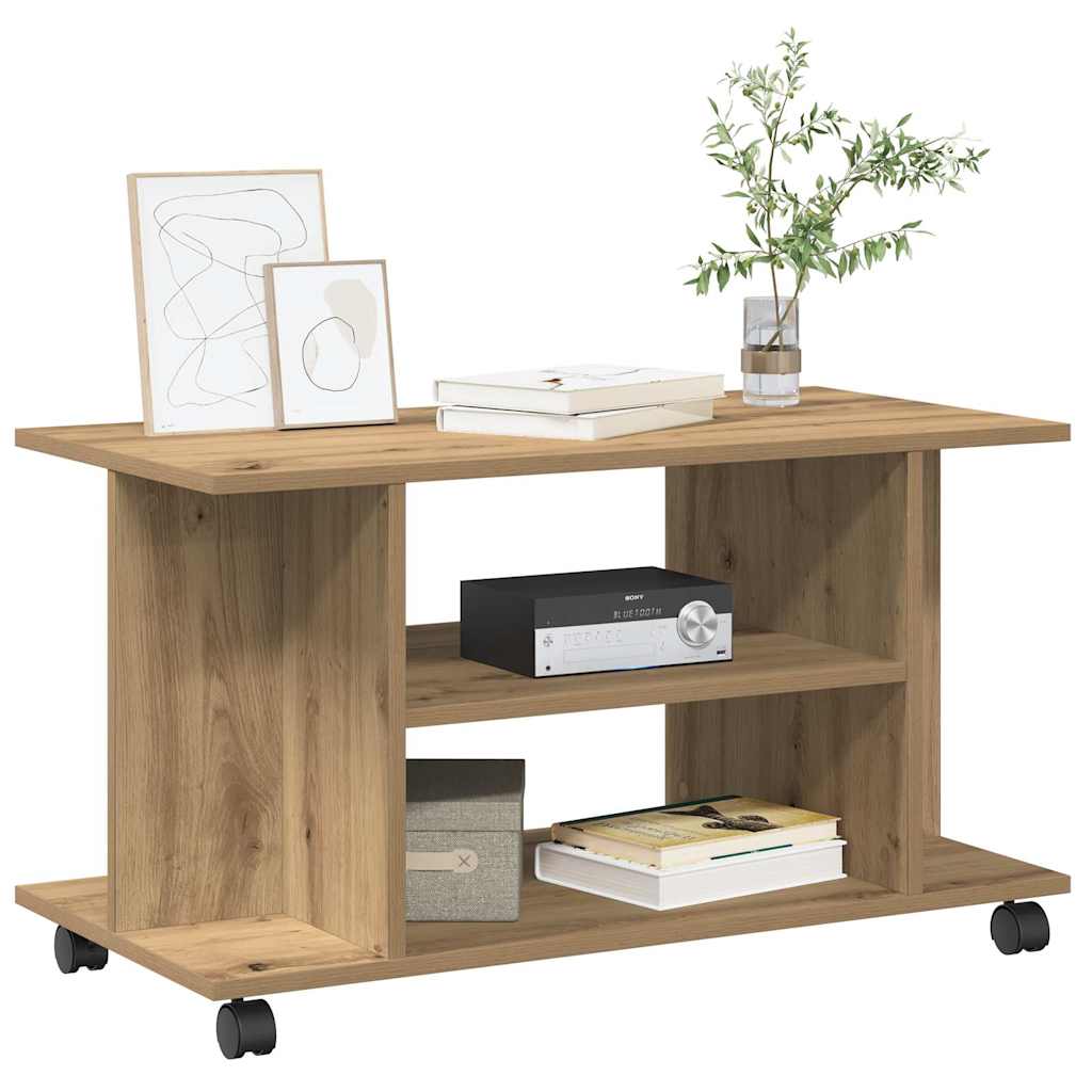 Móvel TV com rodas 80x40x45cm deriv. madeira carvalho artisiano