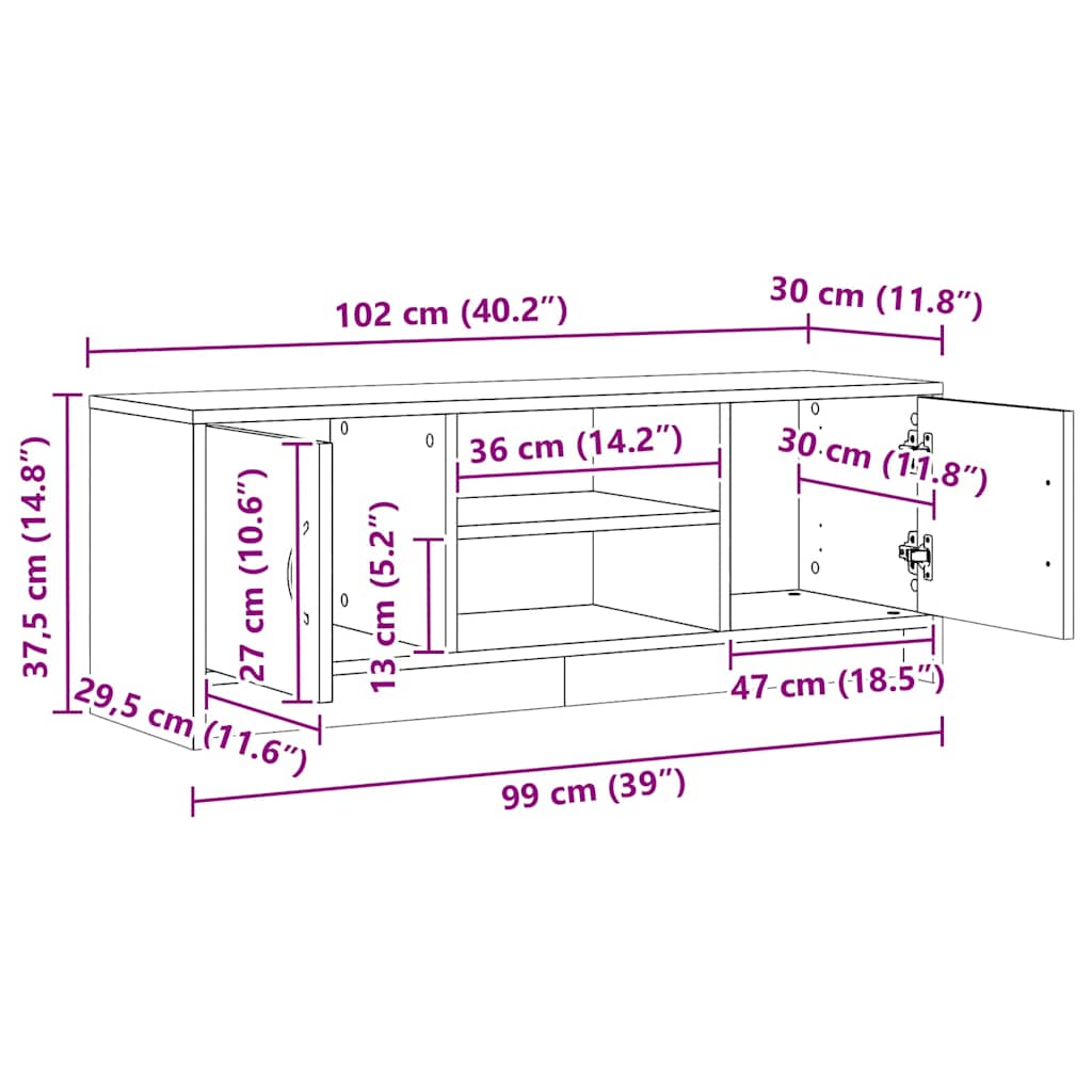 Móvel TV 102x30x37,5 cm derivados de madeira carvalho artisiano