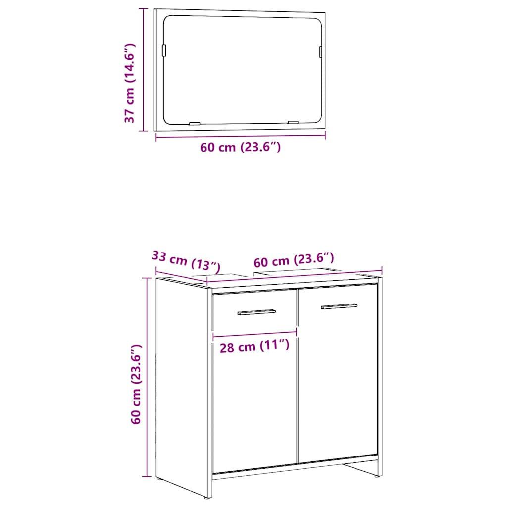 Móvel de casa banho com espelho madeira de carvalho artesanal