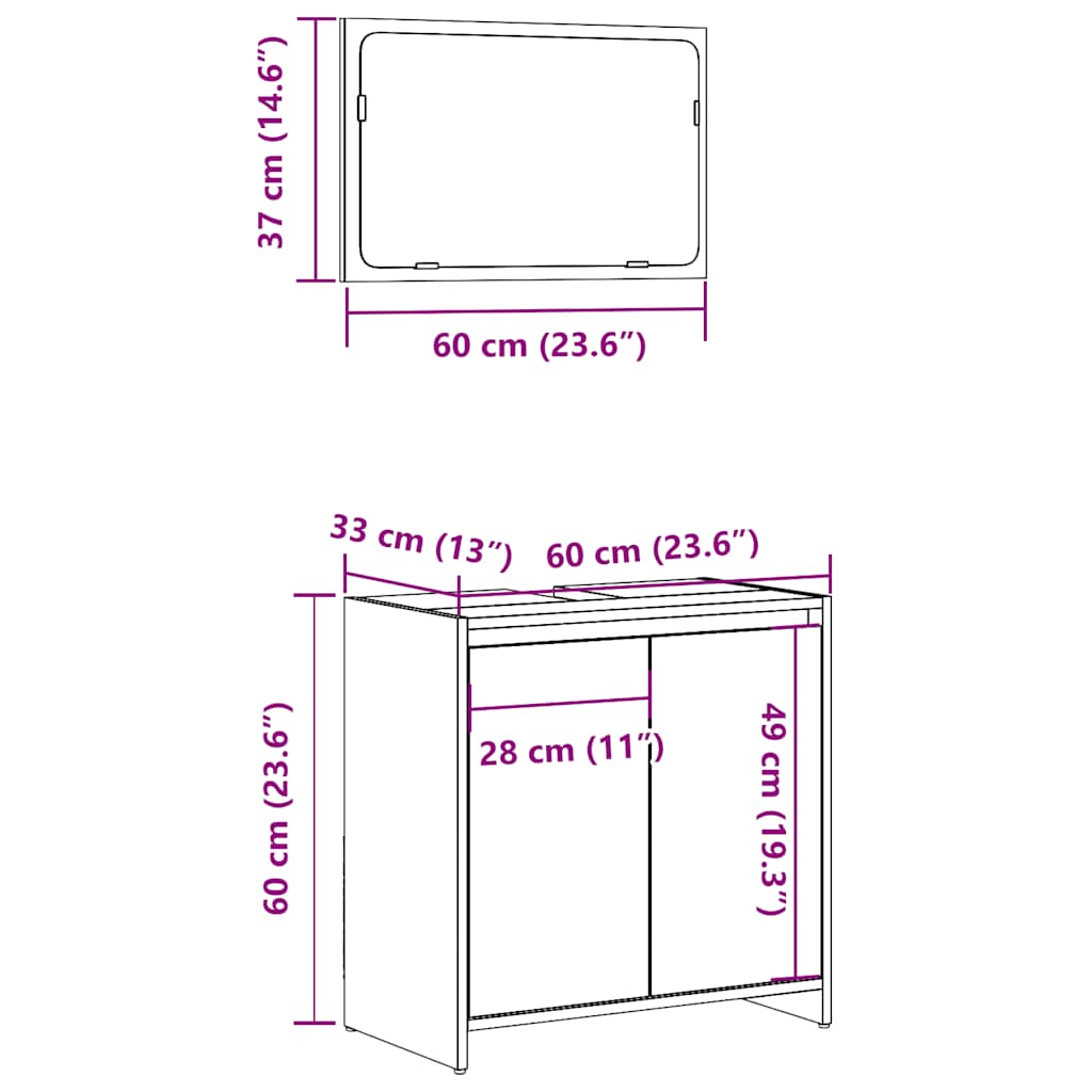 2 pcs conj. móveis casa banho derivados madeira madeira velha