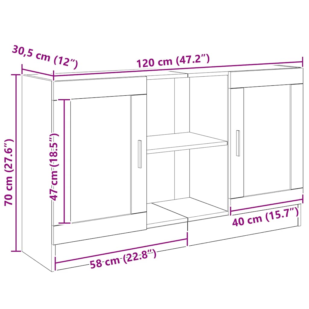 Aparador 120x30,5x70 cm derivados de madeira carvalho artisiano