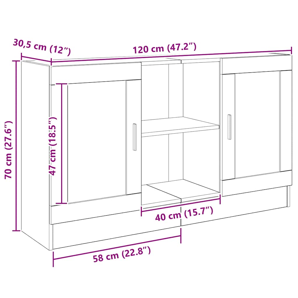 Aparador 120x30,5x70 cm derivados de madeira carvalho artisiano