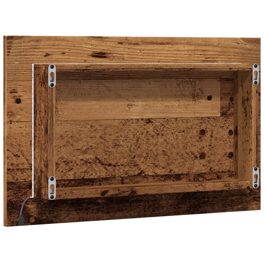 Espelho de casa de banho c/ luz LED 60x8,5x38 cm madeira velha