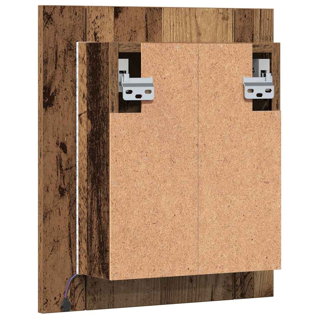 Armário WC c/ espelho/luzes LED derivados madeira madeira velha