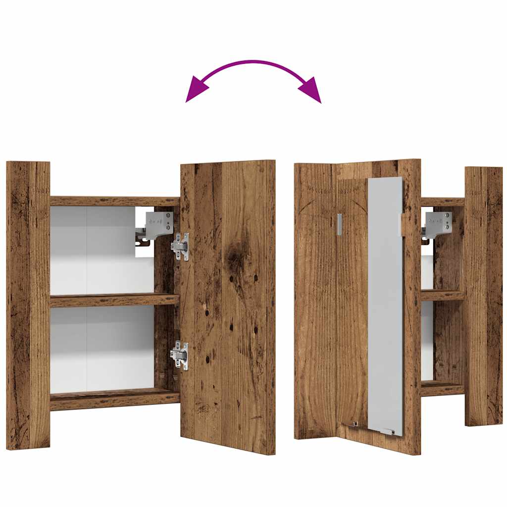 Armário WC c/ espelho/luzes LED derivados madeira madeira velha