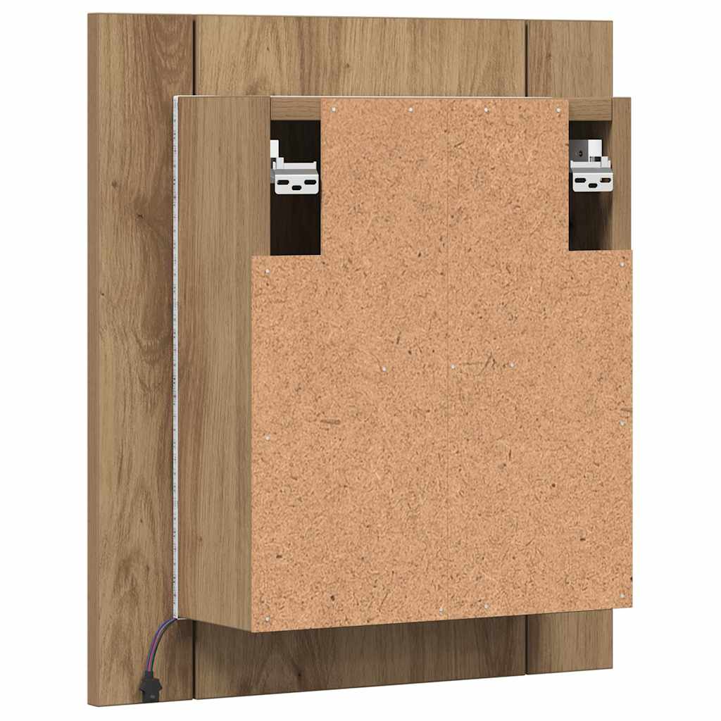 Armário WC c/ espelho/LED derivados madeira carvalho artisiano