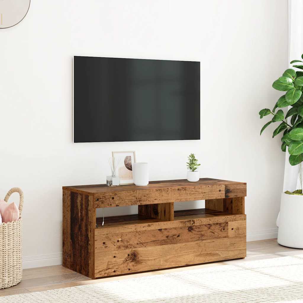 Móvel de TV com luzes LED derivados de madeira madeira velha