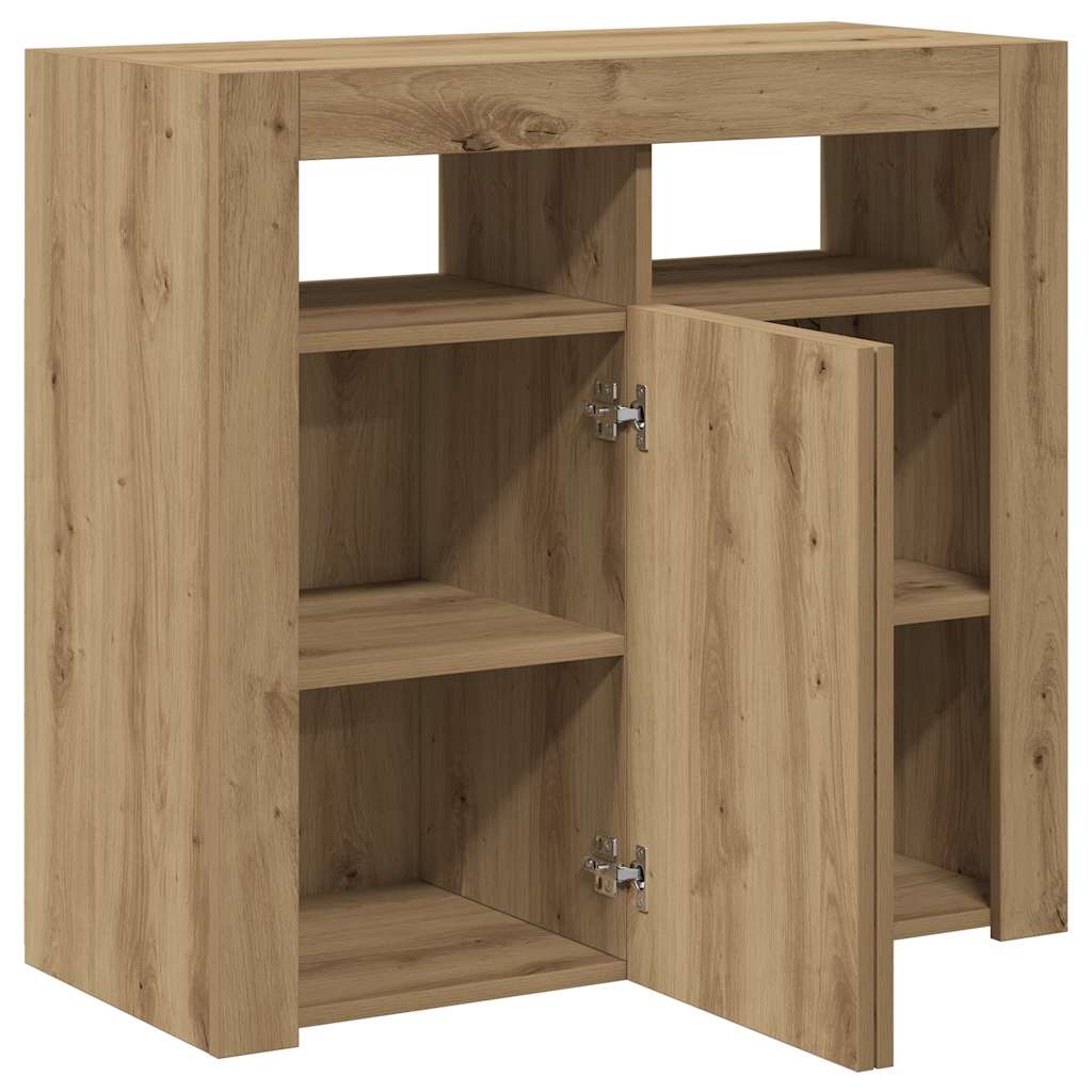 Aparador com LED 80x35x75 cm deriv. madeira carvalho artisiano