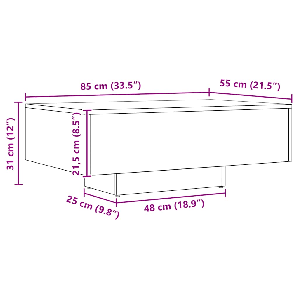 Mesa de centro 85x55x31 cm deriv. madeira carvalho artisiano