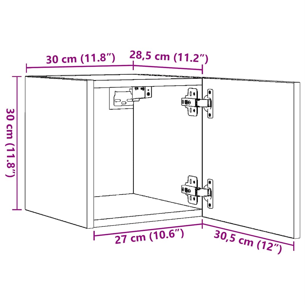 Móvel de TV de parede 2 pcs 30,5x30x30 cm madeira velha