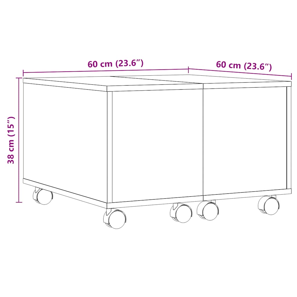 Mesa de centro 60x60x38 cm deriv. madeira carvalho artisiano