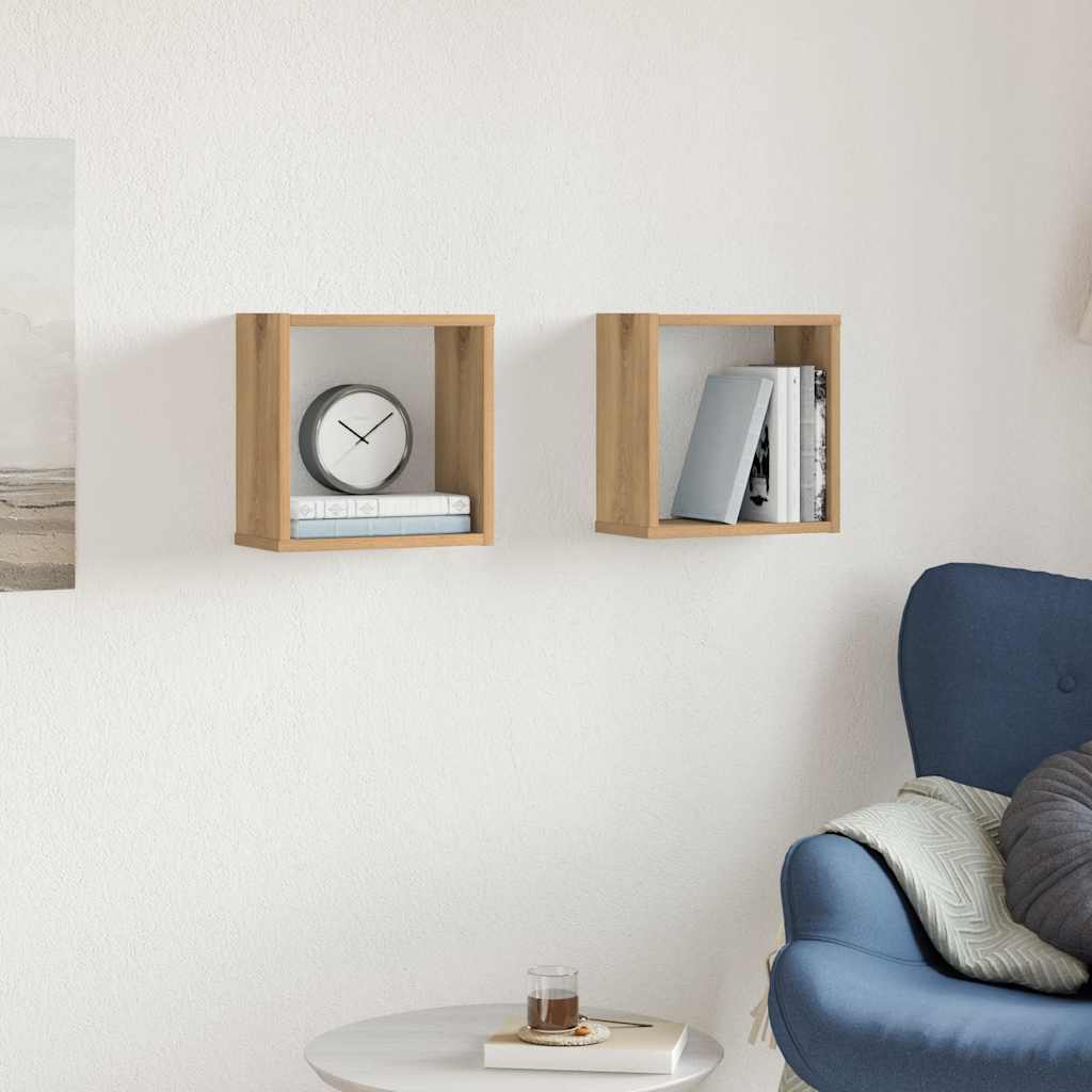 Prateleiras cubo 2 pcs derivados de madeira carvalho artisiano