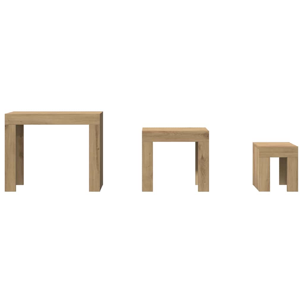 Mesas centro encastrar 3 pcs deriv. madeira carvalho artisiano