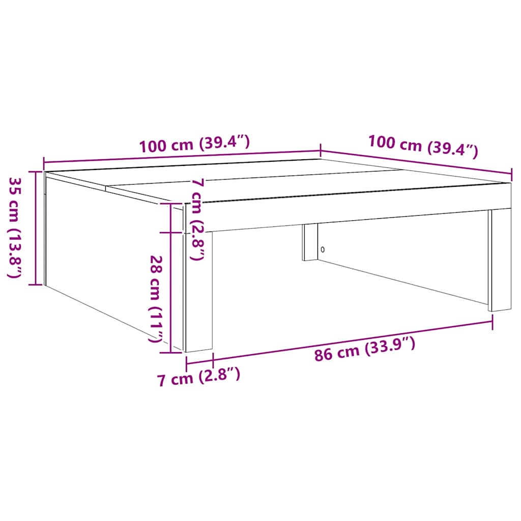 Mesa centro 100x100x35 cm derivados madeira carvalho artisiano