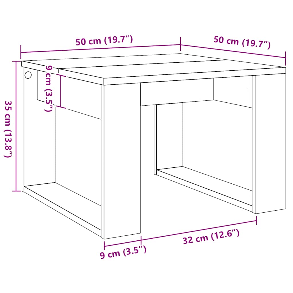 Mesa de apoio 50x50x35 cm derivados madeira carvalho artisiano