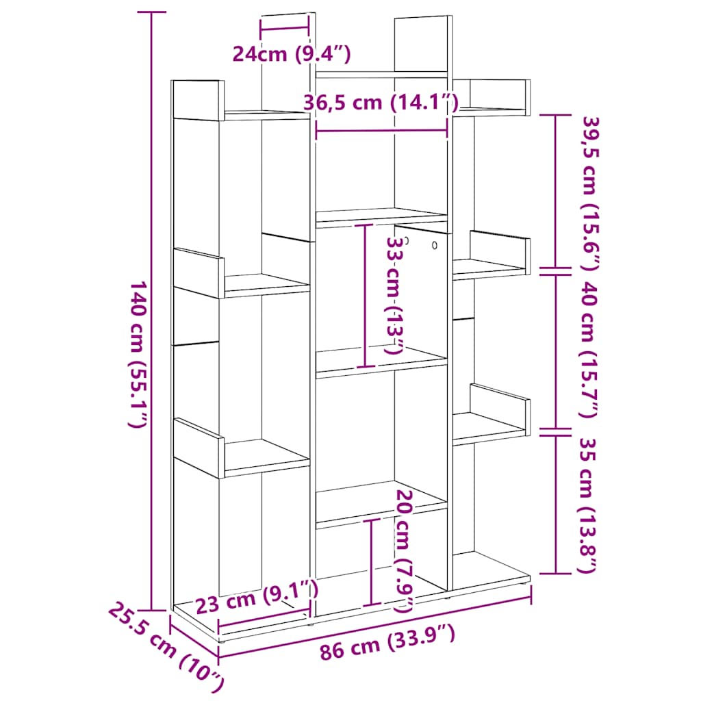 Estante 86x25,5x140 cm derivados de madeira carvalho artisiano