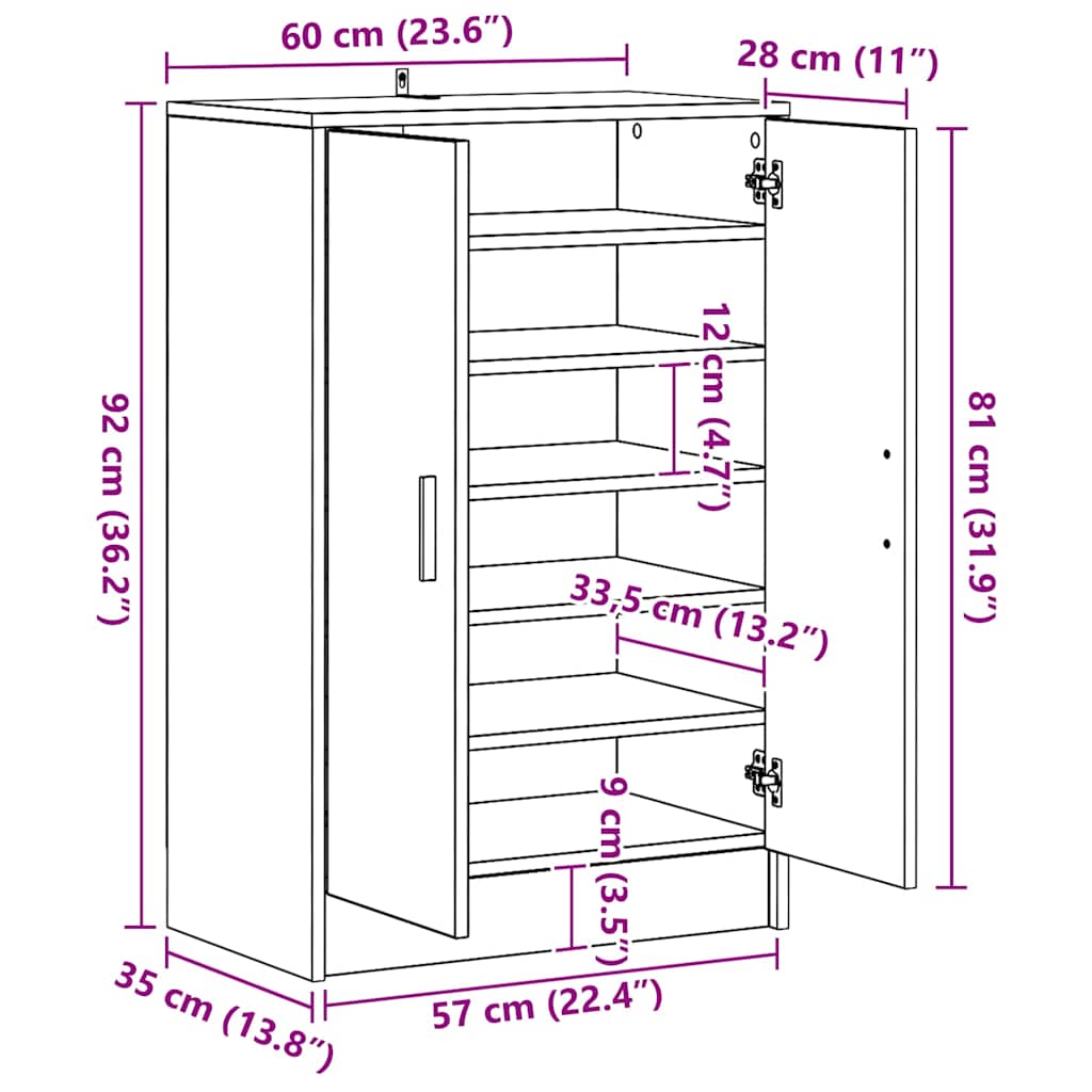 Armário para sapatos 60x35x92cm derivados madeira madeira velha