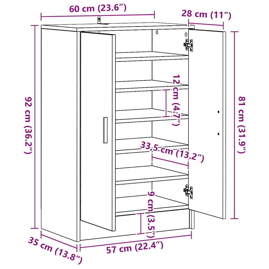 Sapateira 60x35x92 cm derivados de madeira carvalho artisiano