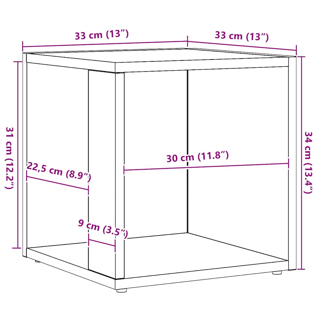 Mesa de apoio 33x33x34 cm derivados madeira carvalho artisiano