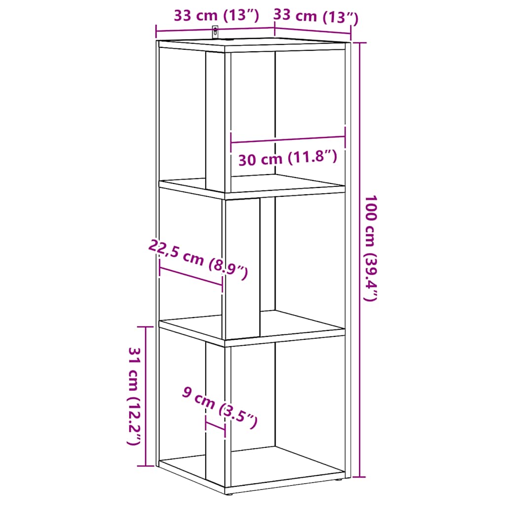 Armário de canto 33x33x100 cm deriv. madeira carvalho artisiano