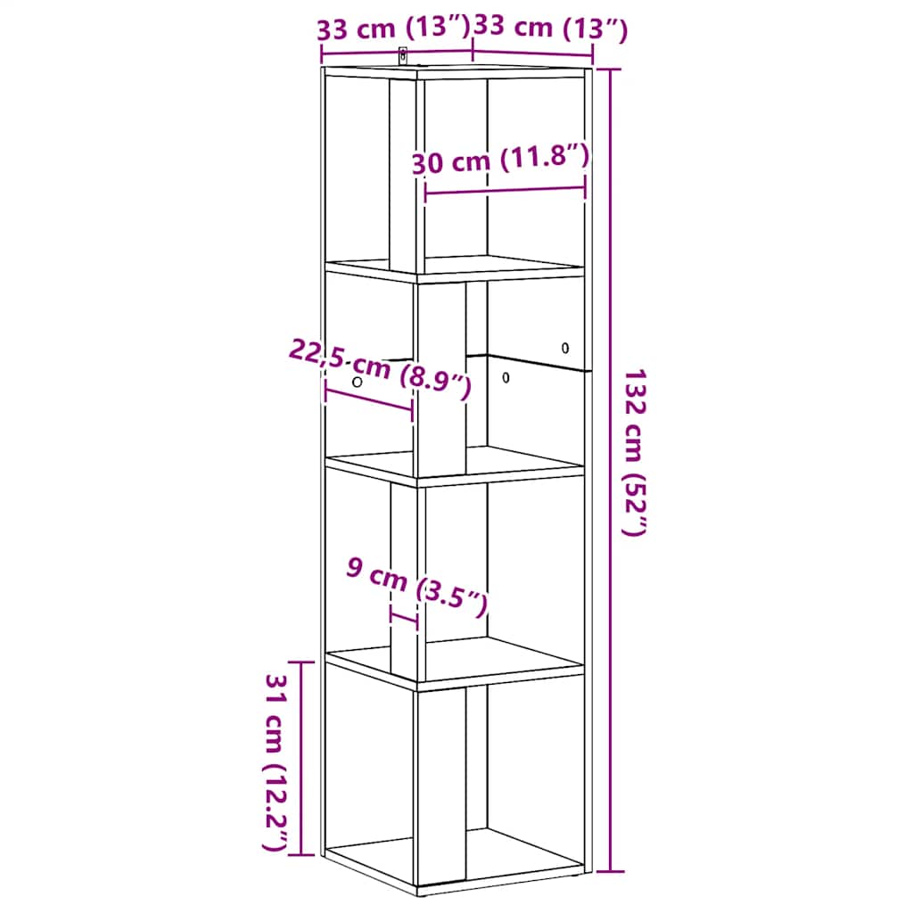 Armário canto 33x33x132 cm derivados madeira carvalho artisiano