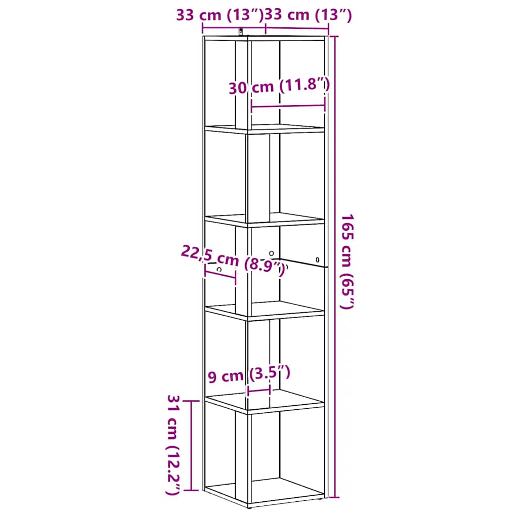 Armário de canto 33x33x165 cm deriv. madeira carvalho artisiano