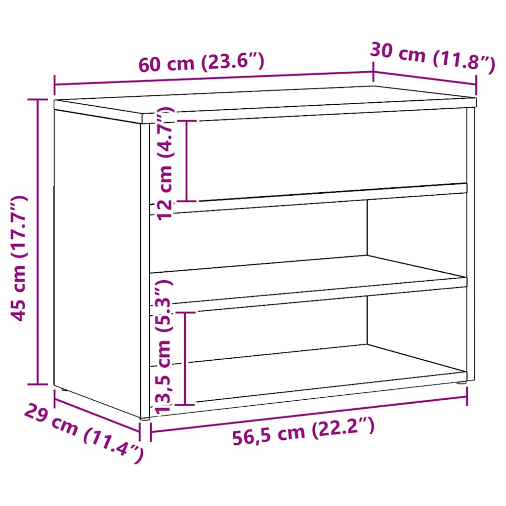 Sapateira 60x30x45 cm derivados de madeira carvalho artisiano