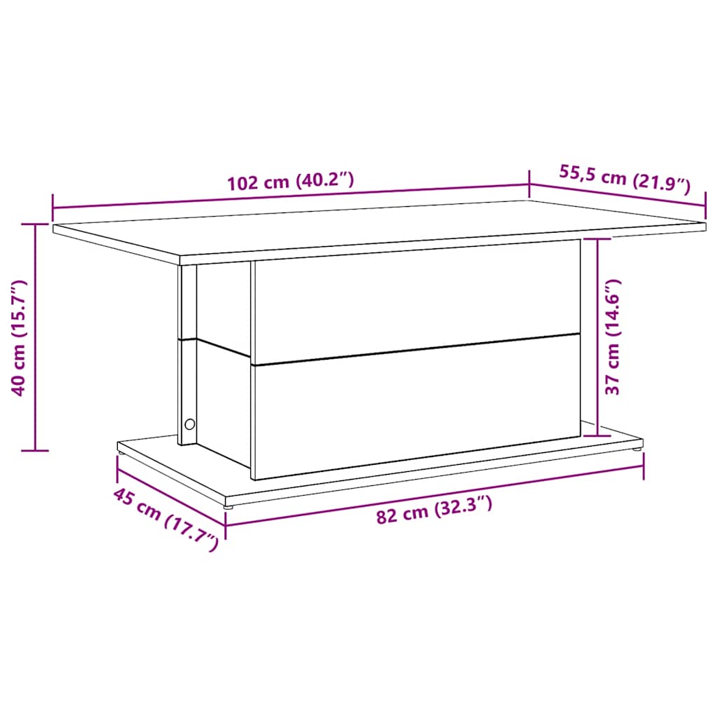 Mesa centro 102x55,5x40cm derivados madeira carvalho artisiano
