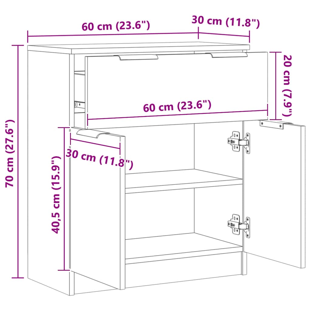 Aparador 60x30x70 cm derivados de madeira carvalho artisiano
