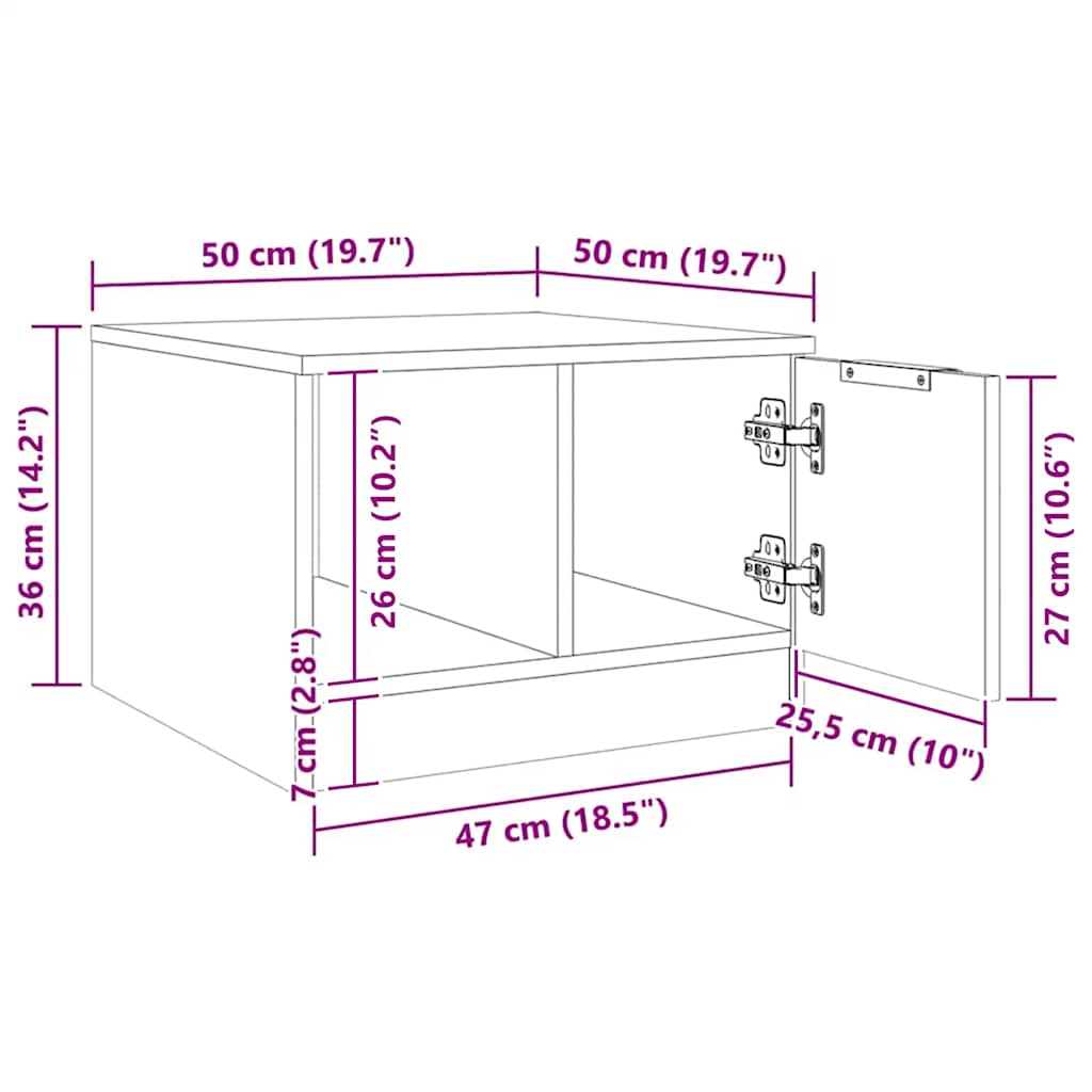 Mesa de centro 50x50x36 cm deriv. madeira carvalho artisiano