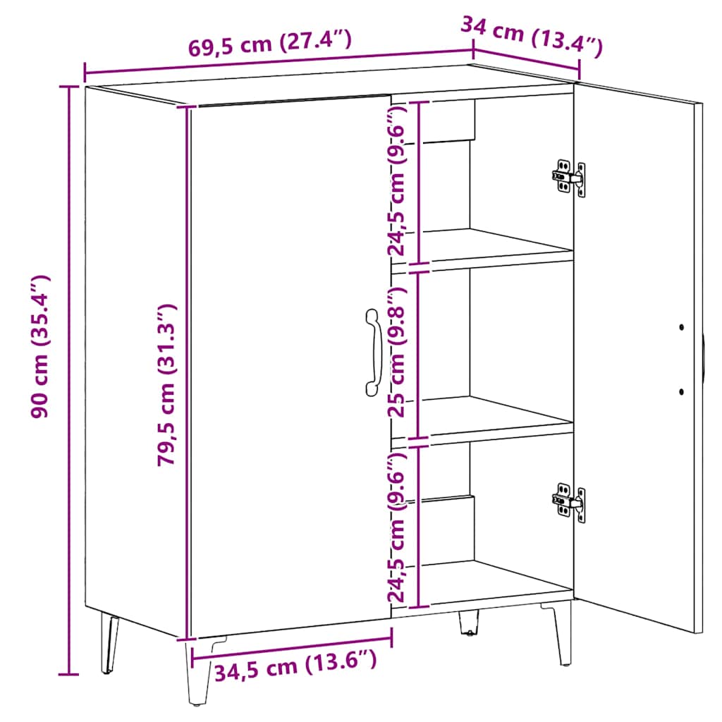 Aparador 70x34x90 cm derivados de madeira carvalho artisiano
