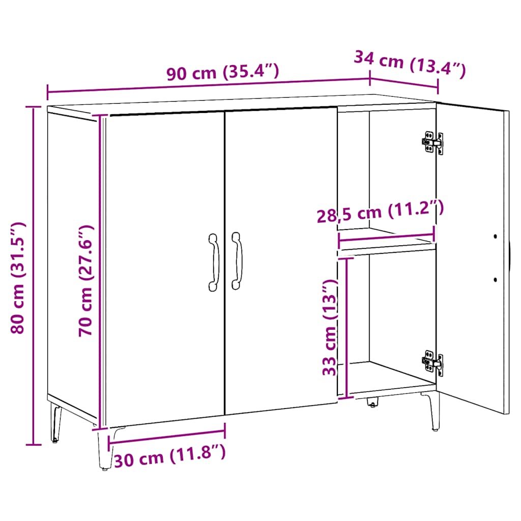 Aparador 90x34x80 cm derivados de madeira carvalho artisiano