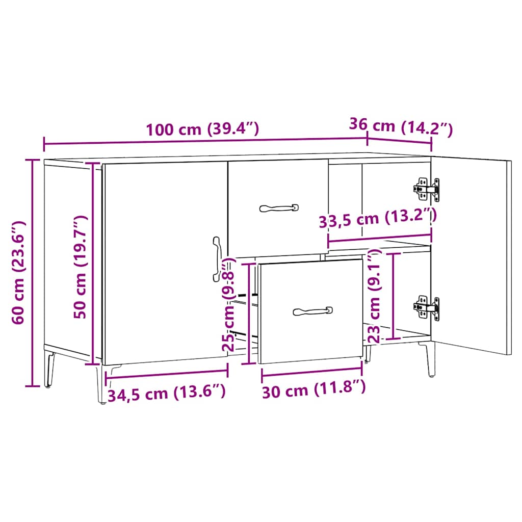 Aparador 100x36x60 cm derivados de madeira carvalho artisiano