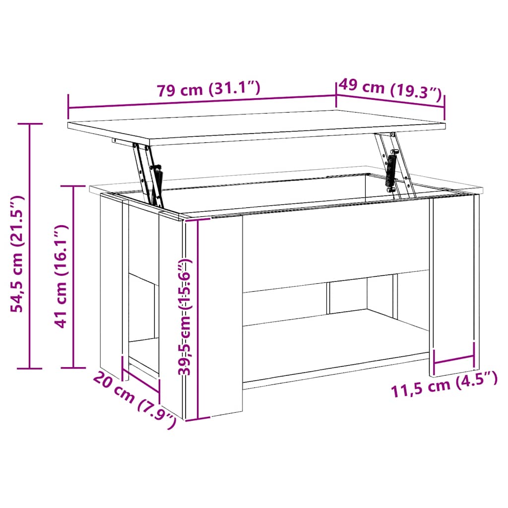 Mesa centro 79x49x41 cm derivados madeira carvalho artisiano