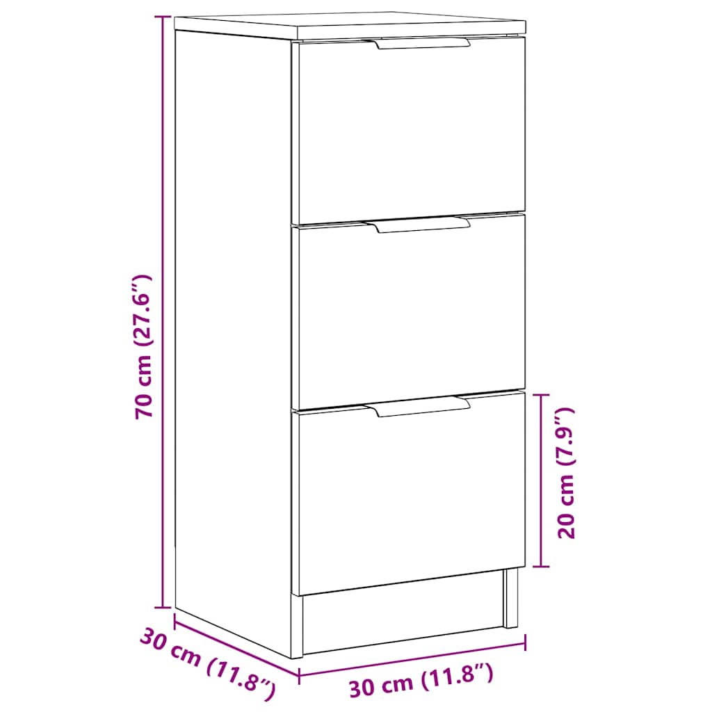 Aparadores 2pcs 30x30x70cm derivados madeira carvalho artisiano