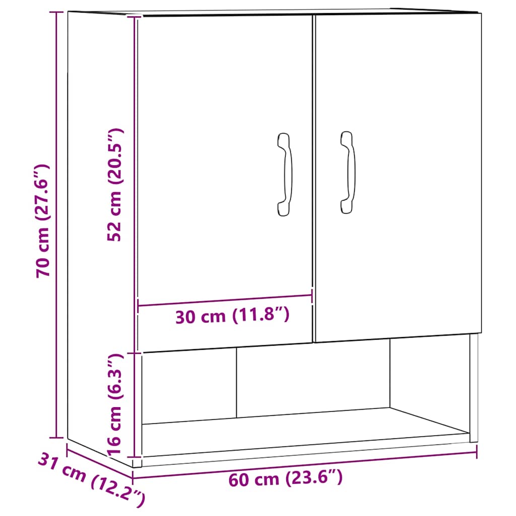 Armário parede 60x31x70 cm derivados madeira carvalho artisiano