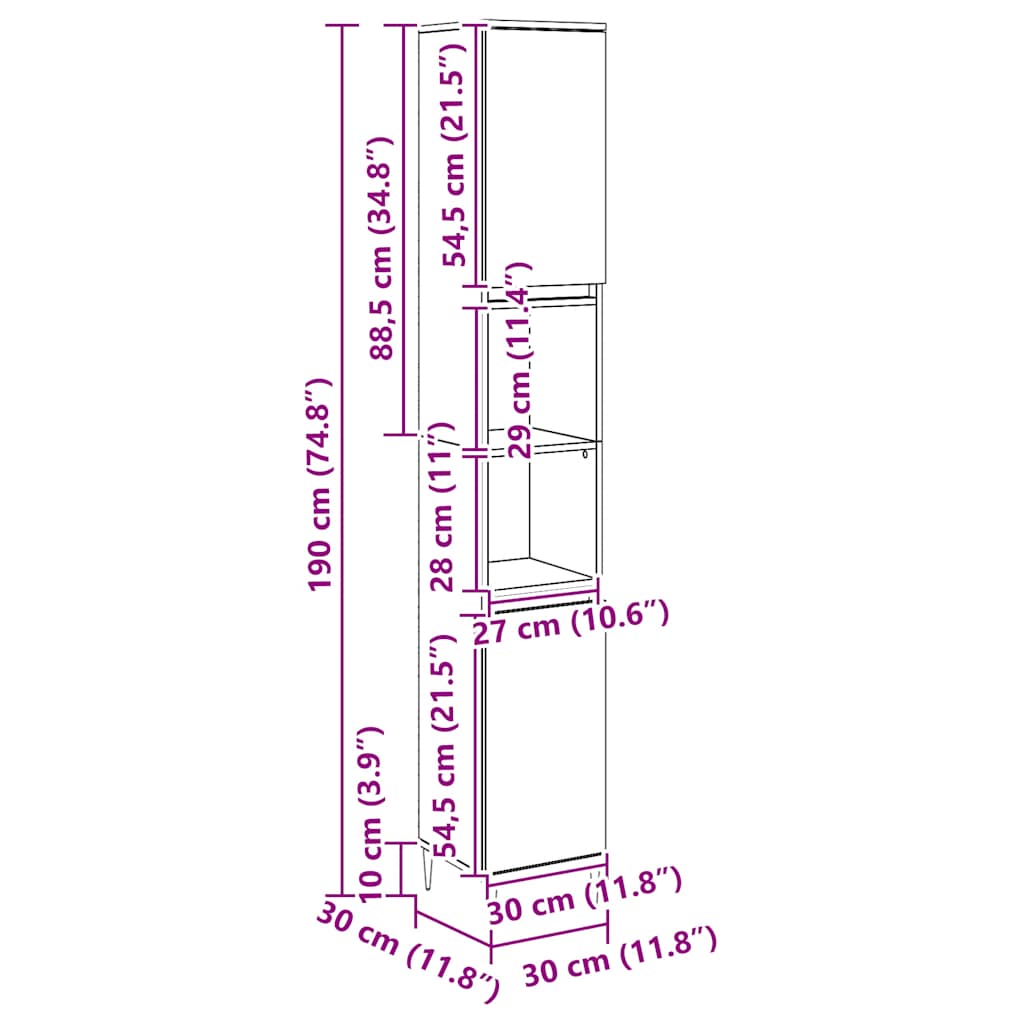 Armário WC 30x30x190 cm derivados de madeira carvalho artisiano