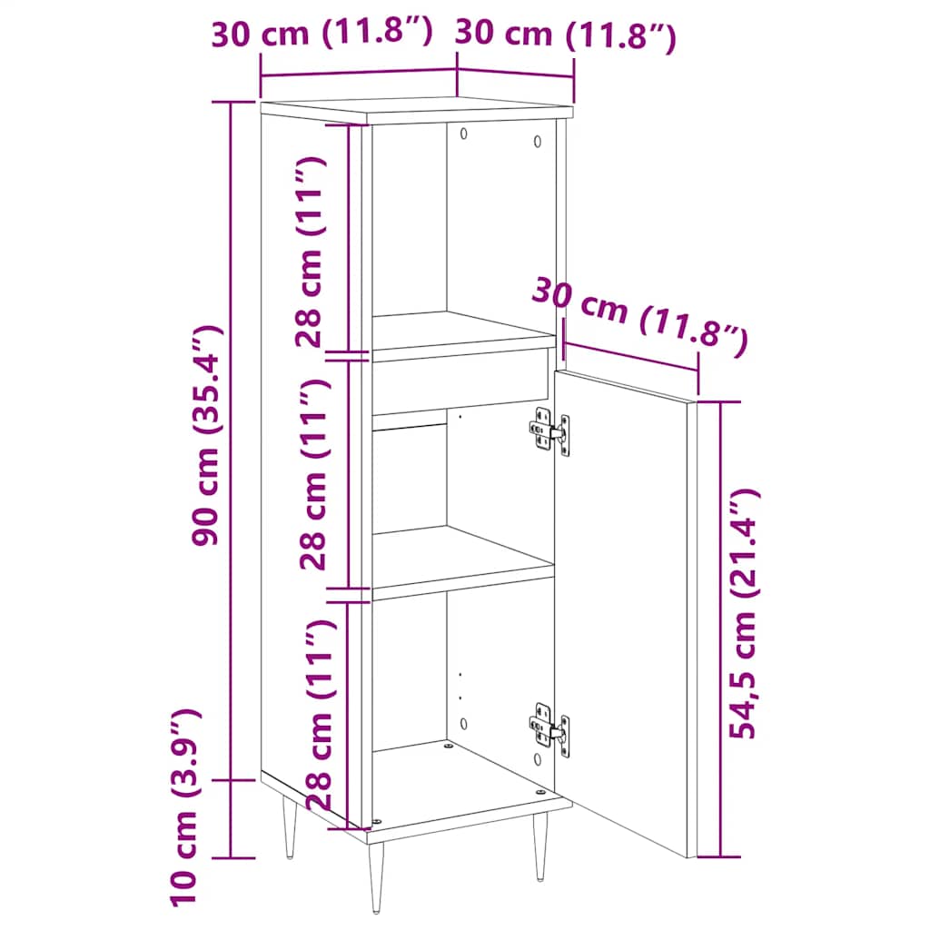 Armário WC 30x30x100 cm derivados de madeira cinzento cimento