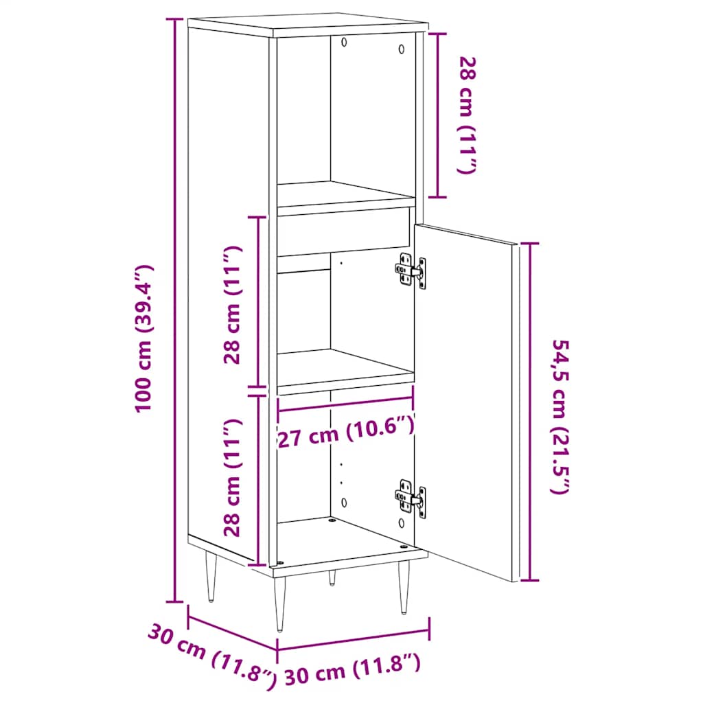 Armário WC 30x30x100 cm derivados de madeira carvalho artisiano