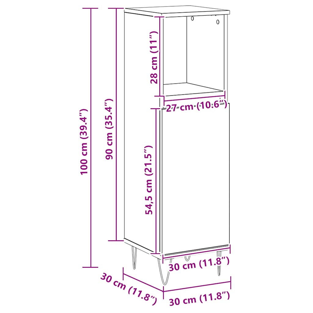 Armário WC 30x30x100 cm derivados de madeira carvalho artisiano