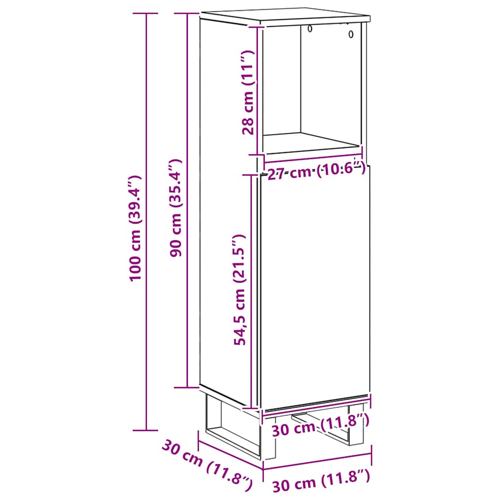Armário WC 30x30x100 cm derivados de madeira carvalho artisiano