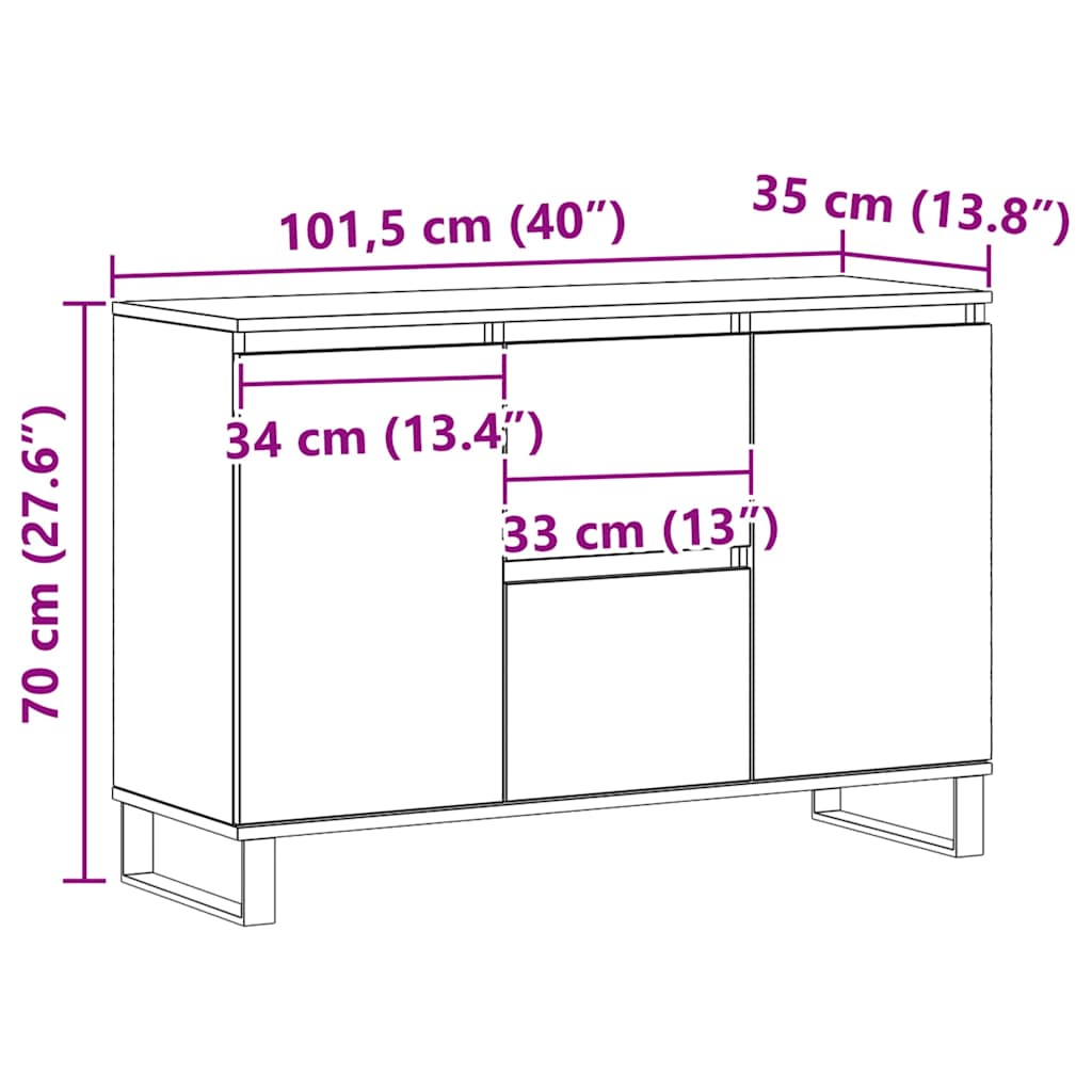Aparador 101,5x35x70 cm madeira processada cor carvalho artisiano