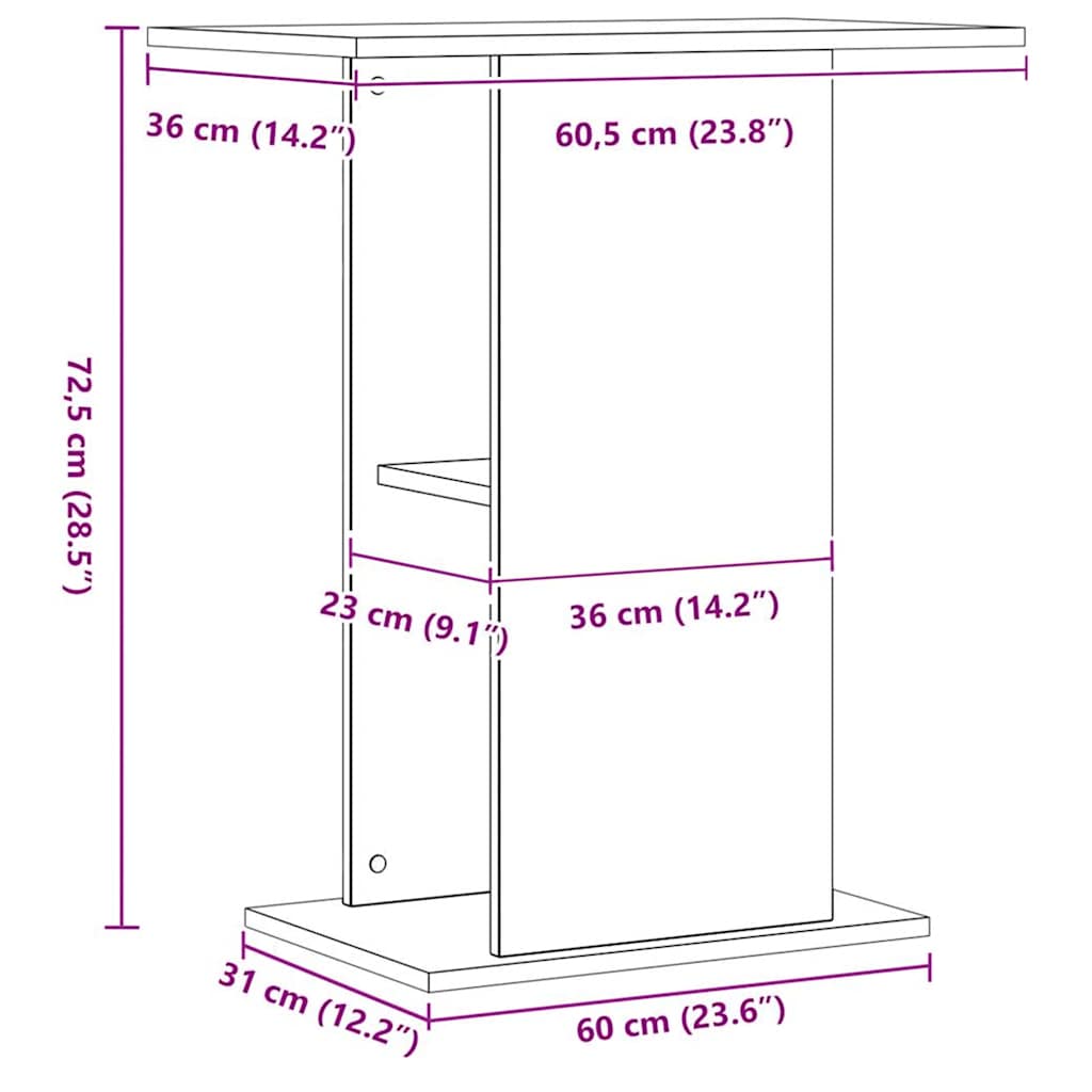 Suporte para aquário em carvalho artesanal 36x60,5x72,5 cm, madeira projetada
